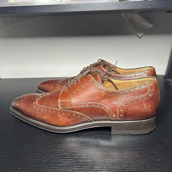 Magnanni Mens Size 11 Brown Leather Wingtip Oxford Dress Shoes - Picture 6 of 13